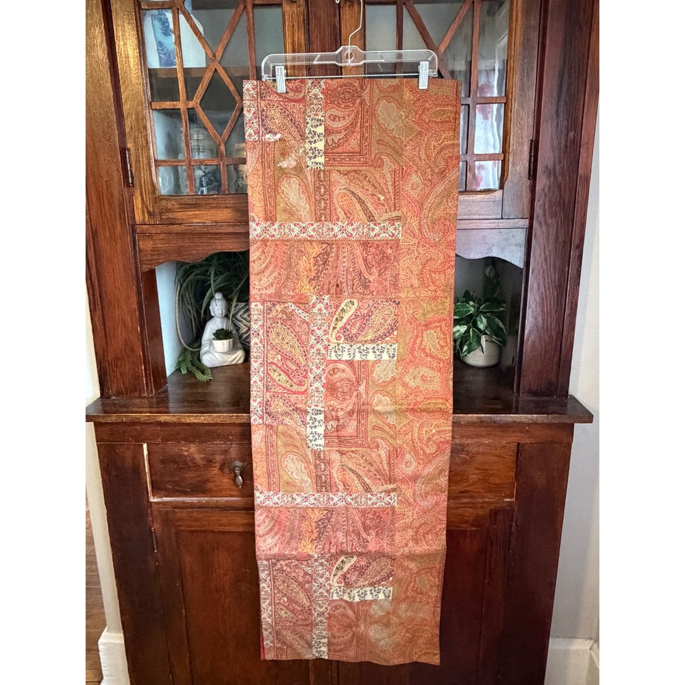 Pottery Barn Paisley Patchwork Table Runner‎ Red Orange Cotton Linen